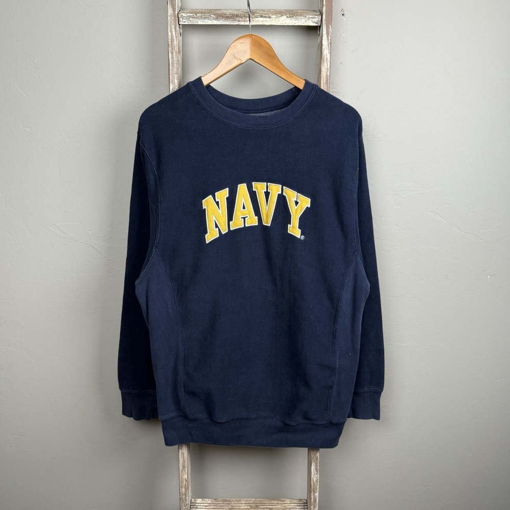 Vintage Steve Barry US Navy Spellout Weave Pullover Sweatshirt Small